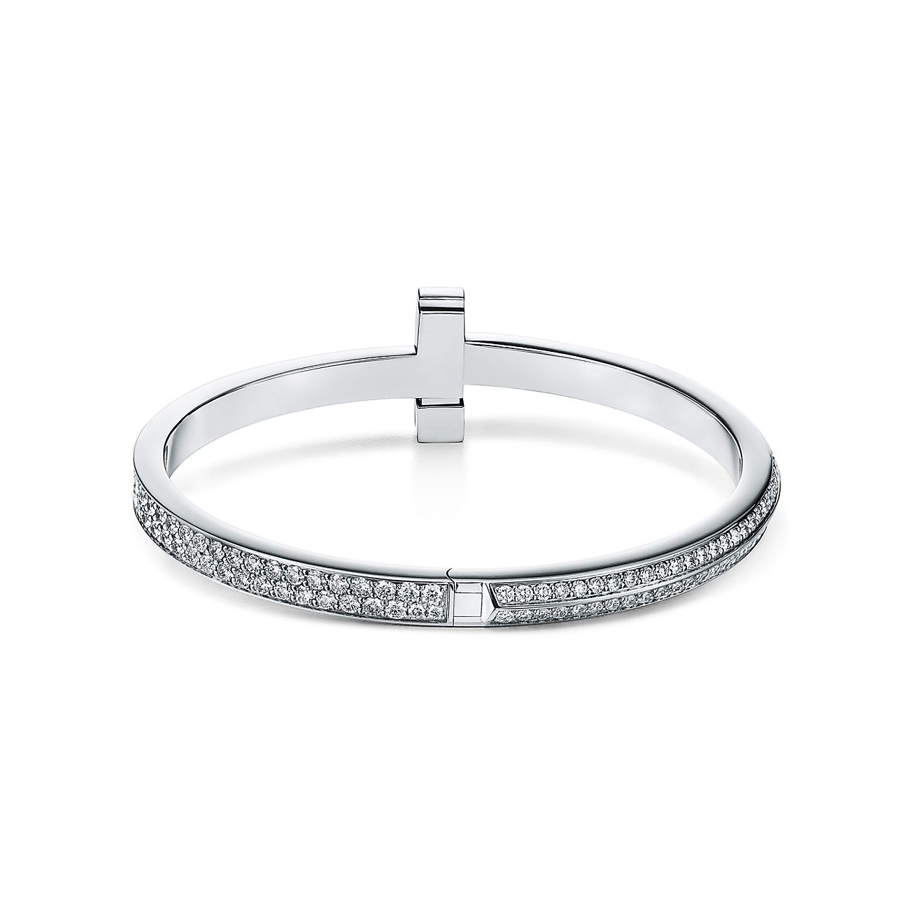 18K T1 Wide Full Diamond Hinged Bangle Bracelet