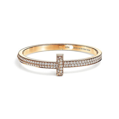 18K T1 Wide Full Diamond Hinged Bangle Bracelet