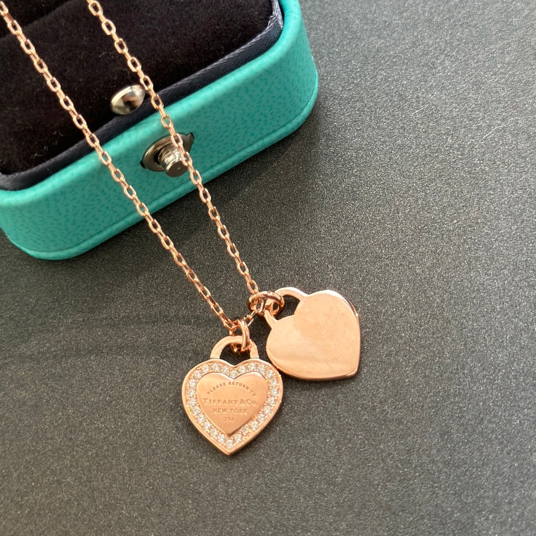 18K T Red Double Heart Diamond Necklaces