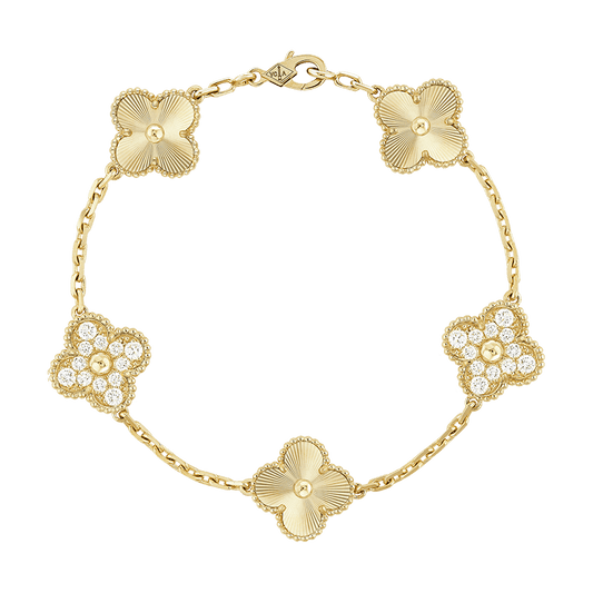 18K Vintage Alhambra Five Motifs Diamonds Bracelet