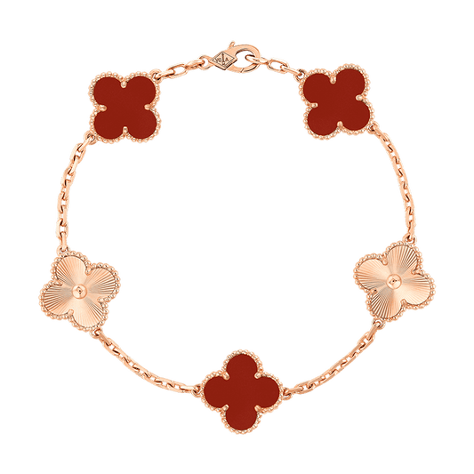 18K Vintage Alhambra Five Motifs Carnelian Bracelet