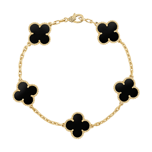 18K Vintage Alhambra Five Motifs Black Bracelet