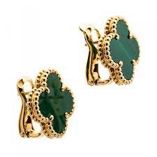 18K Vintage Alhambra Malachite Earrings