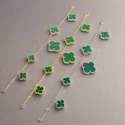 18K Magic Alhambra Five Malachite Motifs Clover Bracelet
